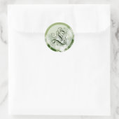 Green Floral Wedding Monogram L Siegel Runder Aufkleber (Tasche)