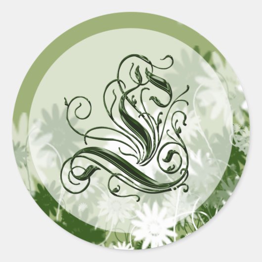 Green Floral Wedding Monogram L Siegel Runder Aufkleber (Vorderseite)