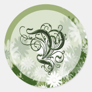 Green Floral Wedding Monogram P Siegel Runder Aufkleber