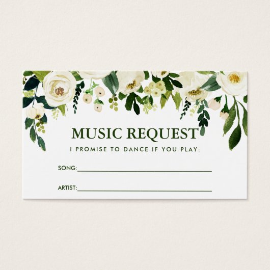 Green Floral Wedding Music Song Request Card GT (Vorderseite)