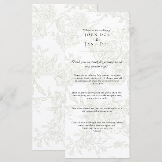 Green Floral Wedding Program Programm (Vorne/Hinten)