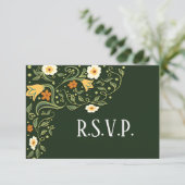 Green Floral Wedding RSVP Karte (Stehend Vorderseite)