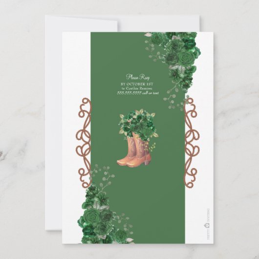 Green Floral Western Ranch Charra Quinceañera Einladung (Rückseite)