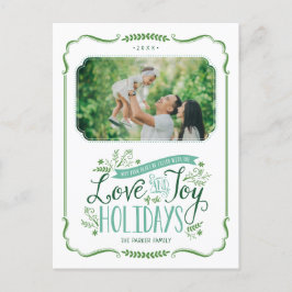 Green Floral Whimsy Holiday Foto Postkarte