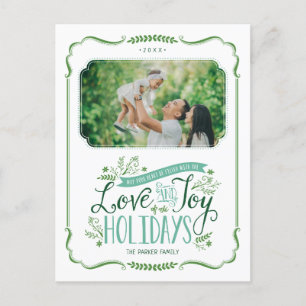 Green Floral Whimsy Holiday Foto Postkarte
