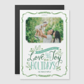 Green Floral Whimsy Magnetic Holiday Foto Card Magnetkarte (Vorne/Hinten)