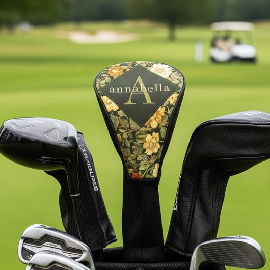 Green Floral William Morris Elegant Monogram Golf Headcover