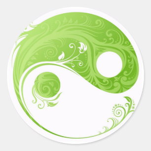 GREEN FLORAL YIN YANG DESIGN RUNDER AUFKLEBER