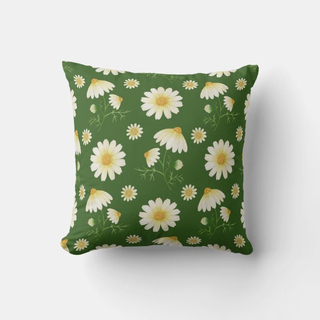 Green Florals Bauernhaus Dekoration Daisy Throw Ki Kissen (Vorderseite)