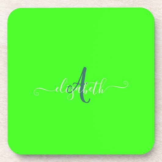 Green Fluorescent Neon Monogram Getränkeuntersetzer (Vorderseite)