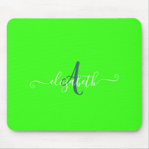 Green Fluorescent Neon Monogram Mousepad