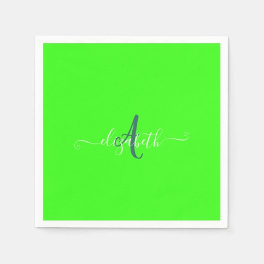 Green Fluorescent Neon Monogram Serviette (Vorderseite)