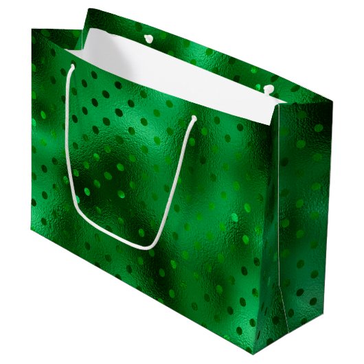 Green Foil Polka Dot Große Geschenktüte (Vorderseite Schrägansicht)