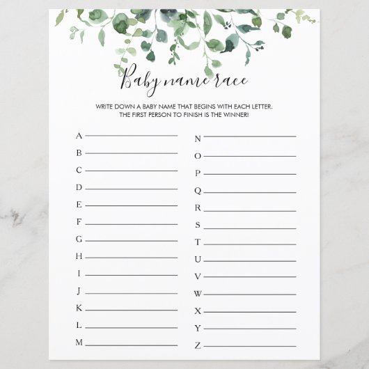 Green Foliage Baby Name Race Baby Shooting Game (Vorderseite)