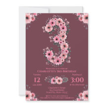 Green Foliage Big 3. Geburtstag Girl Pink Blume