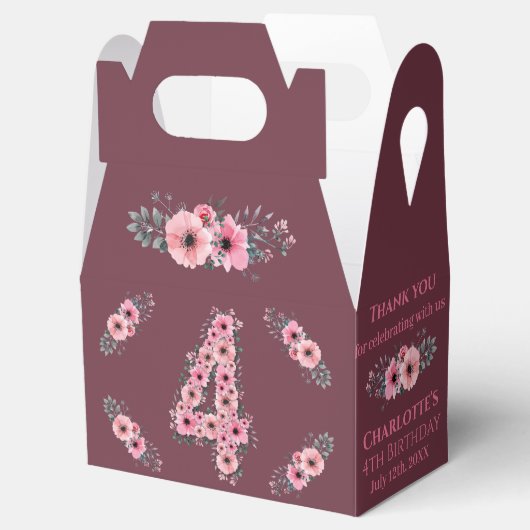 Green Foliage Big 4th Birthday Girl Pink Blume Geschenkschachtel (Geöffnet)