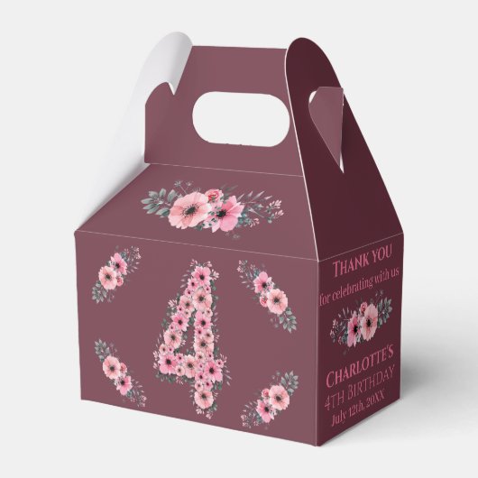 Green Foliage Big 4th Birthday Girl Pink Blume Geschenkschachtel (Vorderseite)