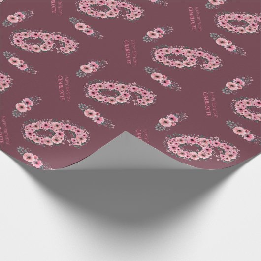 Green Foliage Big 6th Birthday Girl Pink Blume Geschenkpapier (Ecke)