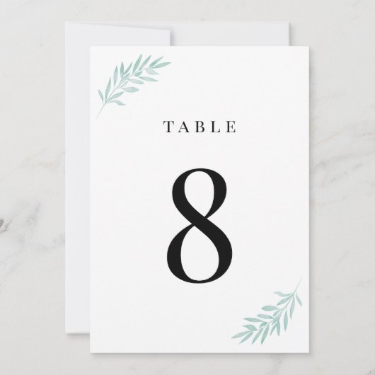 Green Foliage Blätter Aquarell Tischnummer Card (Rückseite)