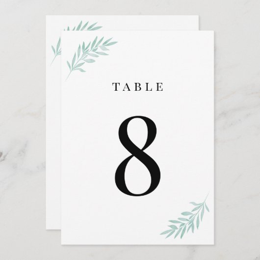 Green Foliage Blätter Aquarell Tischnummer Card (Vorne/Hinten)