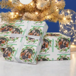 Green Foliage Blätter Familie Foto Frohe Weihnacht Geschenkpapier