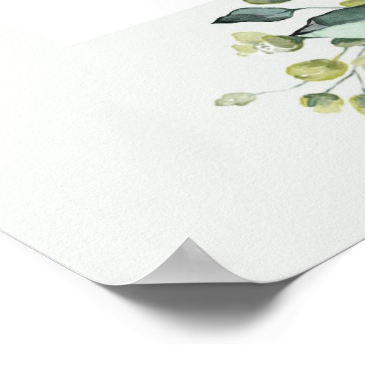 Green Foliage Boho White Florals Begrüßungszeichen Poster (Ecke)