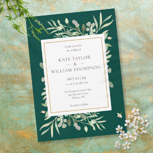 Green Foliage Emerald Gold Wedding Einladung