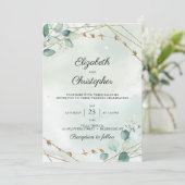 Green Foliage Eucalyptus Gold Frame Wedding Einladung (Stehend Vorderseite)