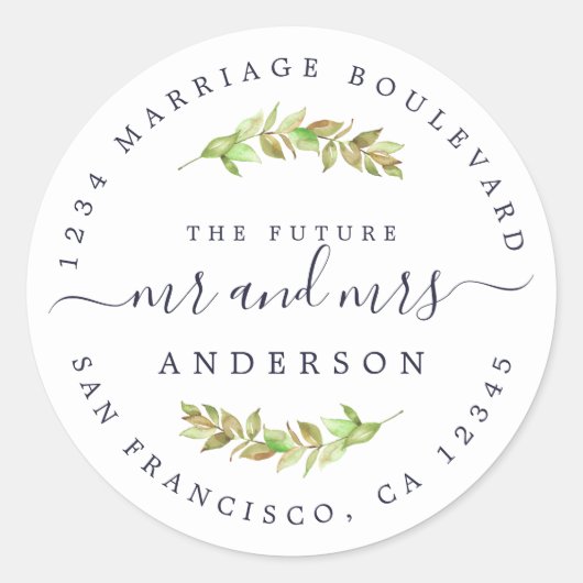 Green Foliage Future Mrs. Wedding Rücksendeadresse Runder Aufkleber (Vorderseite)