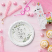 Green Foliage & Gold Circle Frame Pappteller (Party)