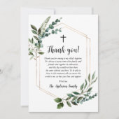 Green Foliage Gold Cross Taufen Danke Karte (Vorderseite)
