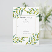 Green Foliage Gold Geometric Wedding RSVP Card (Stehend Vorderseite)
