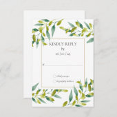 Green Foliage Gold Geometric Wedding RSVP Card (Vorne/Hinten)