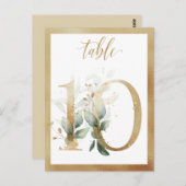 Green Foliage Gold Tischnummern, Tabelle 10 Card Postkarte (Vorne/Hinten)