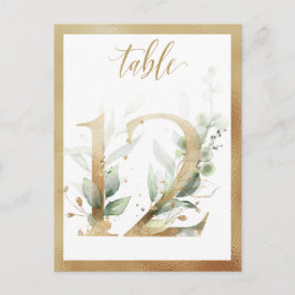 Green Foliage Gold Tischnummern, Tabelle 12 Card Postkarte