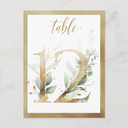 Green Foliage Gold Tischnummern, Tabelle 12 Card Postkarte (Vorderseite)