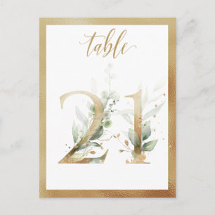 Green Foliage Gold Tischnummern, Tabelle 21 Card Postkarte