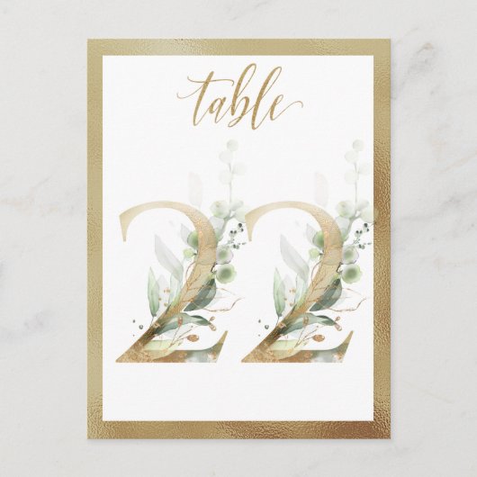 Green Foliage Gold Tischnummern, Tabelle 22 Card Postkarte (Vorderseite)