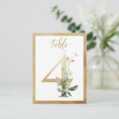 Green Foliage Gold Tischnummern, Tabelle 4 Karte (Stehend Vorderseite)