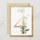 Green Foliage Gold Tischnummern, Tabelle 4 Karte (Vorne/Hinten)