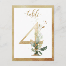 Green Foliage Gold Tischnummern, Tabelle 4 Karte