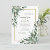 Green Foliage Greenery Gold Frame Wedding Einladung (Stehend Vorderseite)