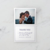 Green Foliage Navy Blue Border Wedding Foto Dankeskarte (Innenseite)