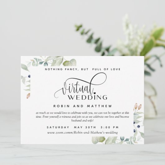 Green Foliage, Online Virtual Wedding Einladung (Stehend Vorderseite)