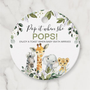 Green Foliage Safari Baby Dusche Pop It Geschenkanhänger