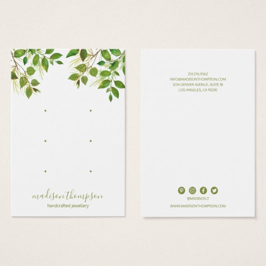 Green Foliage Schmuck 3 Hole Earring Display (Vorne & Hinten)