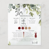 Green Foliage Text Script Bridesmaid Info Card (Vorderseite)