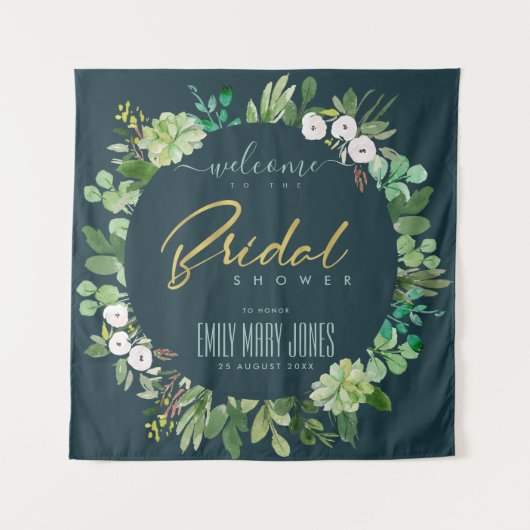 GREEN FOLIAGE WATERCOLOR BRAUTPARTY WILLKOMMEN WANDTEPPICH (Vorderseite)
