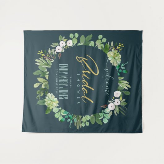 GREEN FOLIAGE WATERCOLOR BRAUTPARTY WILLKOMMEN WANDTEPPICH (Vorderseite (Horizontal))