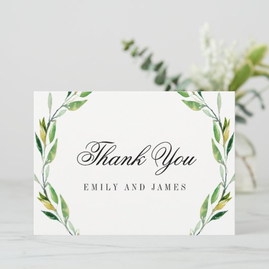 Green Foliage Wedding Dankeschön Karten (Stehend Vorderseite)